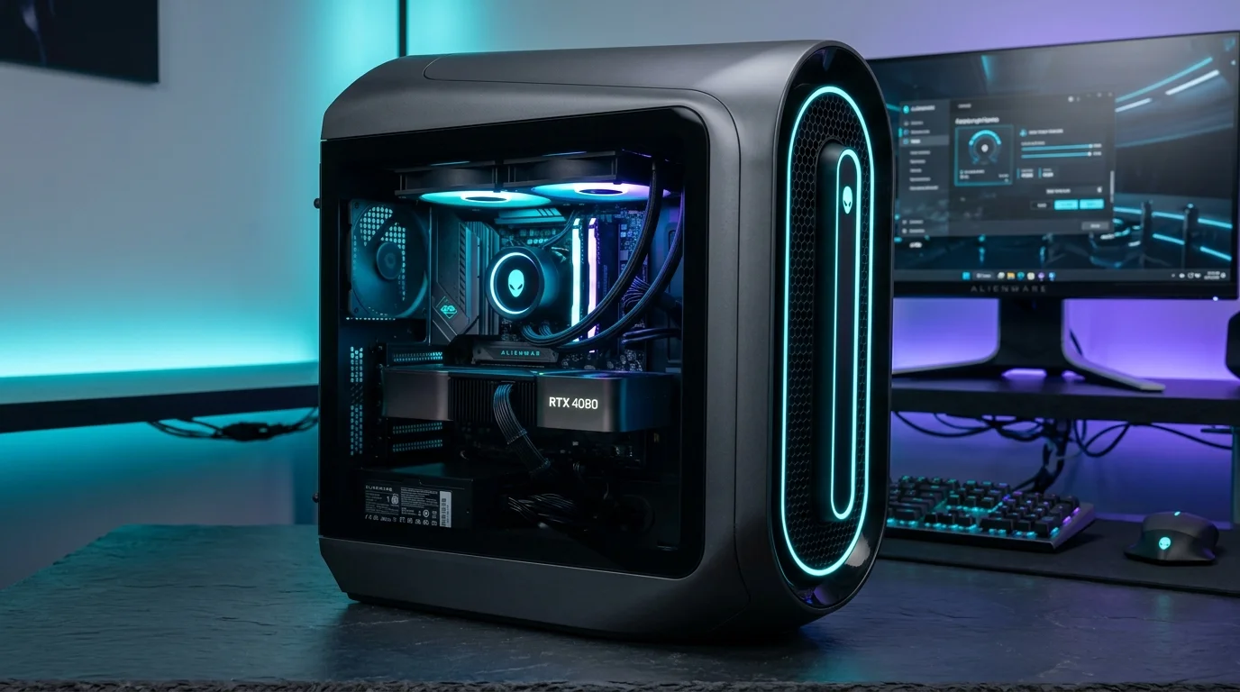 AI-generated illustrative image representing Alienware high-performance gaming PC