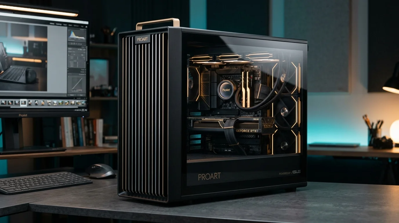AI-generated illustrative image representing ASUS ROG and ProArt high-performance laptop and workstation