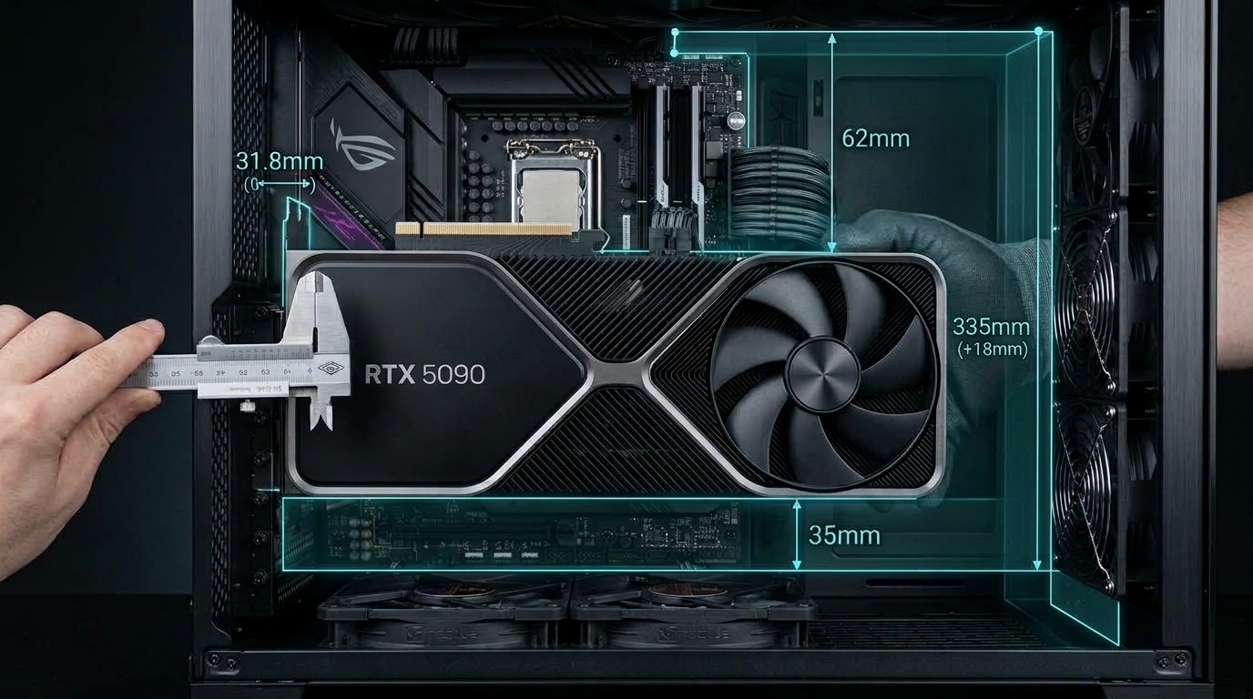 GPUサイズとPCケースクリアランスの測定イメージ