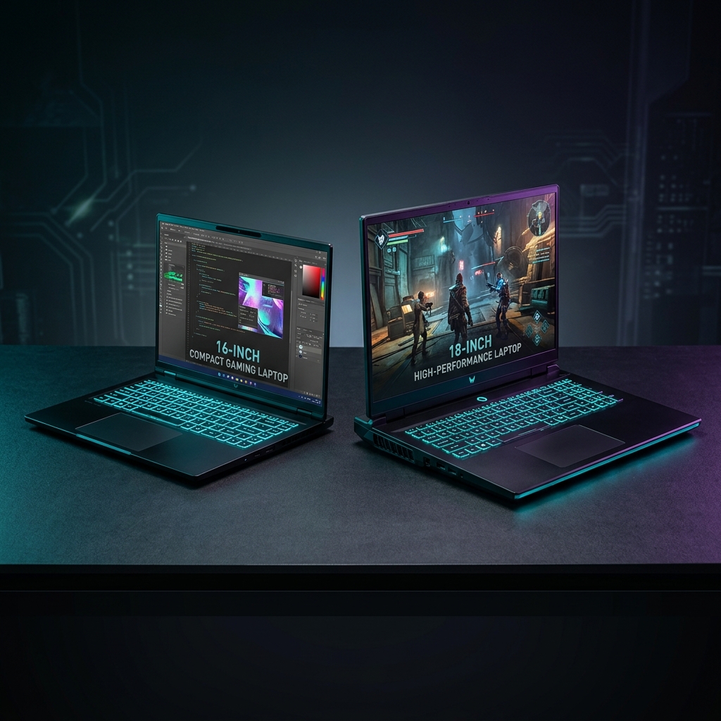 16インチと18インチのノートPCを並べた比較