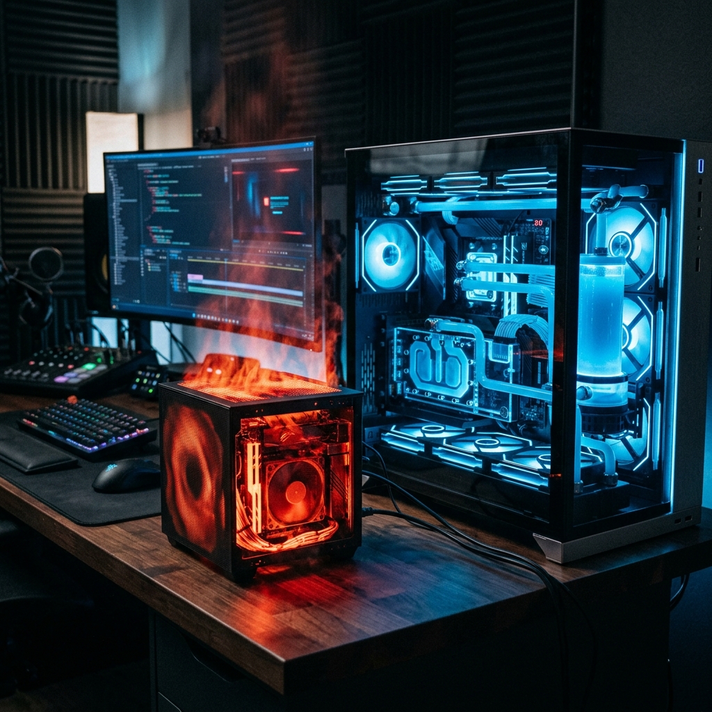 小型PCと水冷PCの比較