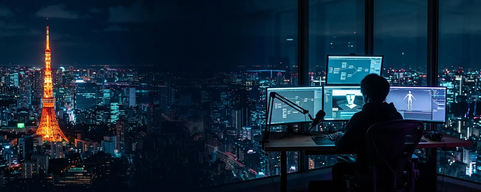 Tokyo creative studio workspace overlooking the city skyline