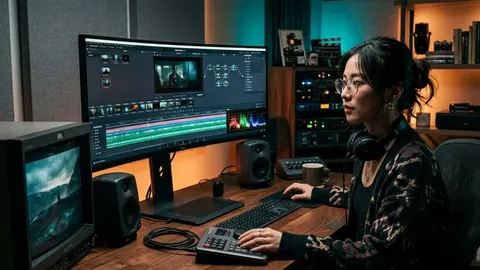 4K video editing timeline and grading suite