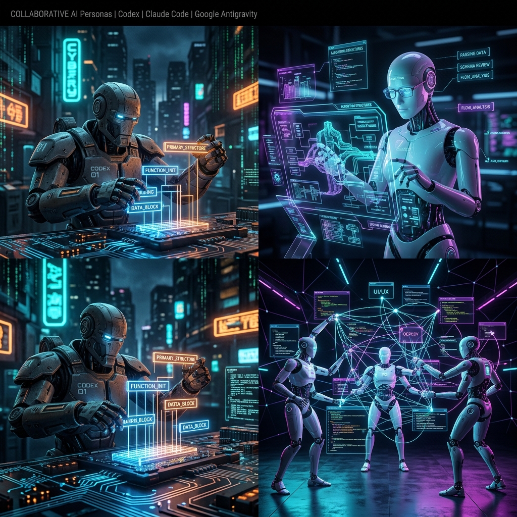 Codex・Claude Code・Google Antigravityの特徴を比較したイメージ