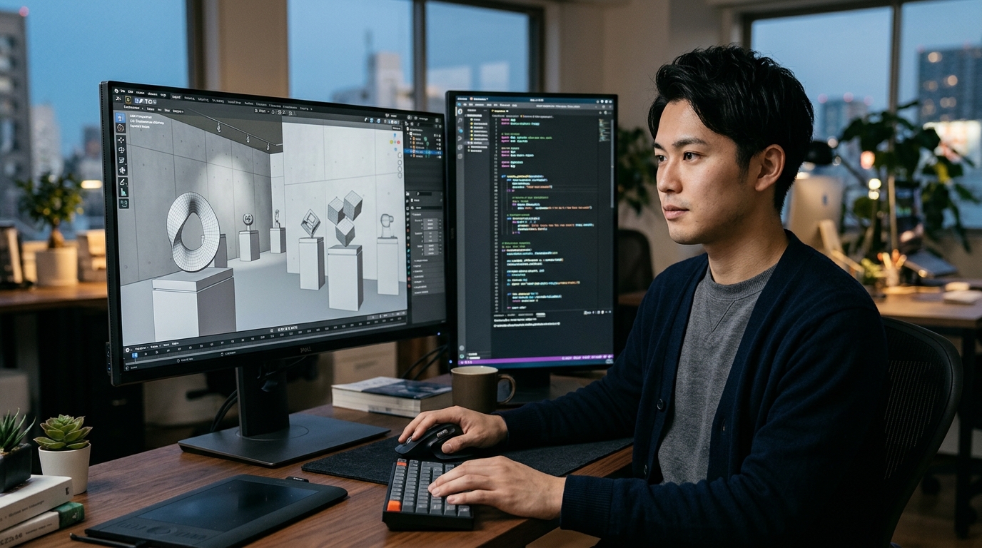 Blender × MCPによる3D展示空間の構成とPython API連携のイメージ