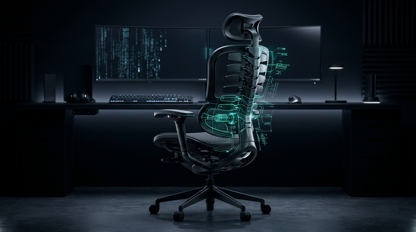 多分割背もたれと電動ランバー機構のイメージを表現したCORE SPEC編集ビジュアル