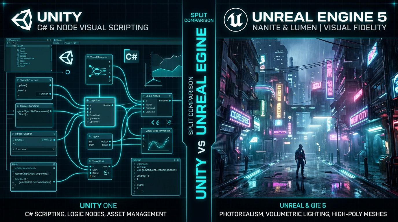 UnityとUnreal Engineの比較イメージ